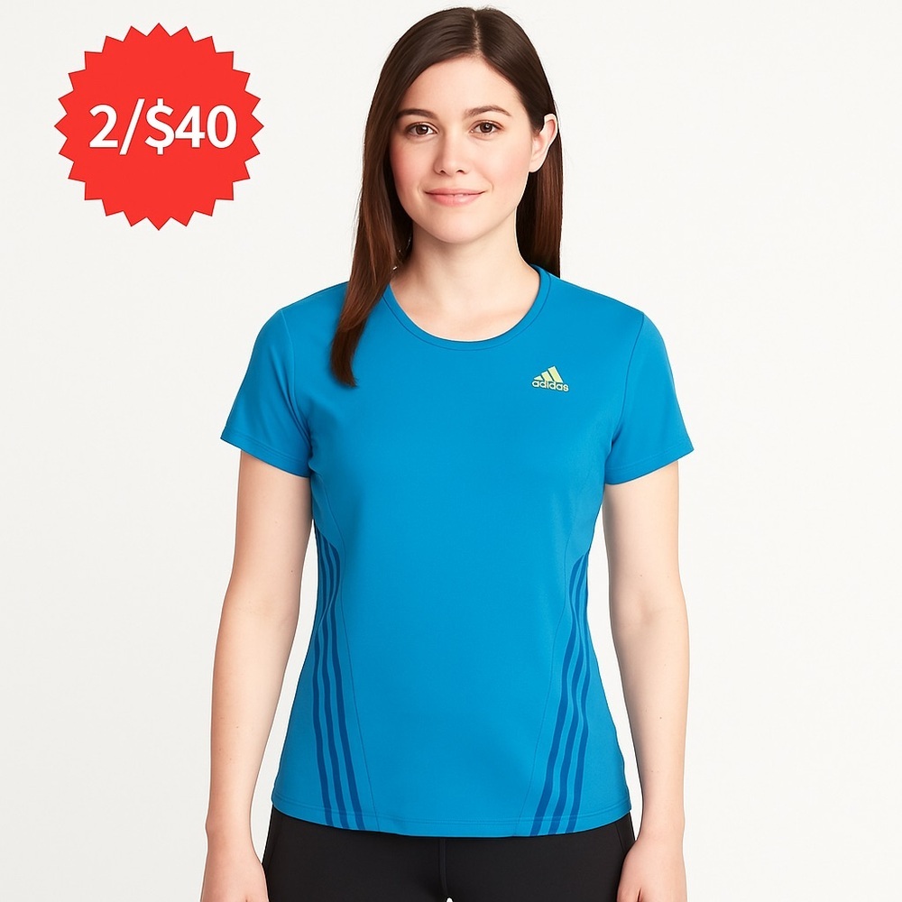 2/40$𝅺ADIDAS athletics sports t-shirt top blue lime green t-shirt cool small